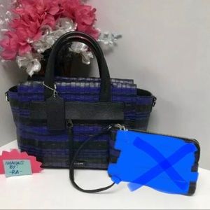 Coach Signature #31001 Bleeker Riley Blue & Black Woven Hand Bag Purse